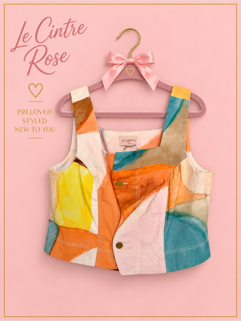 CIEBON Multicolor Abstract Print Cropped Top